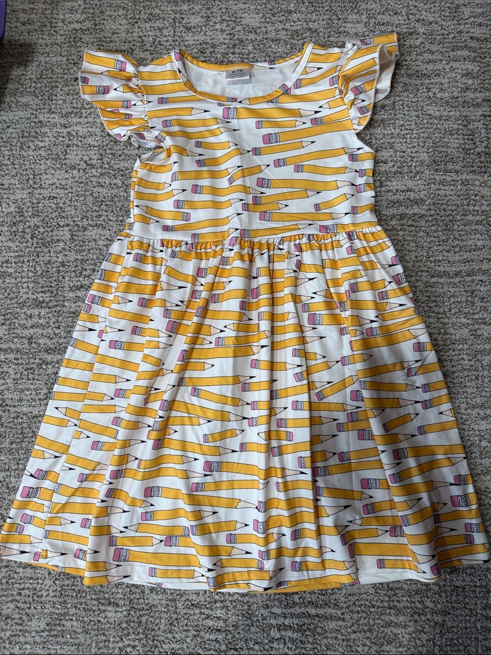 Yellow Pencil Print Girls' Dress